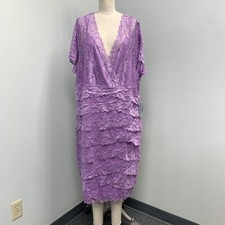 NWT Roaman's Tiered Lace Dress Women's Plus 26W Purple Lined V-Neck
