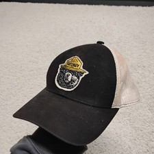Smokey The Bear Hat Cap Mens Black Mesh Trucker Snapback Wildlife Forest Fires