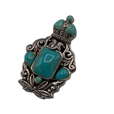 925 Sterling Silver Barse Turquoise Pendant Brooch 2 in 1 Crown Unisex 1.75 
