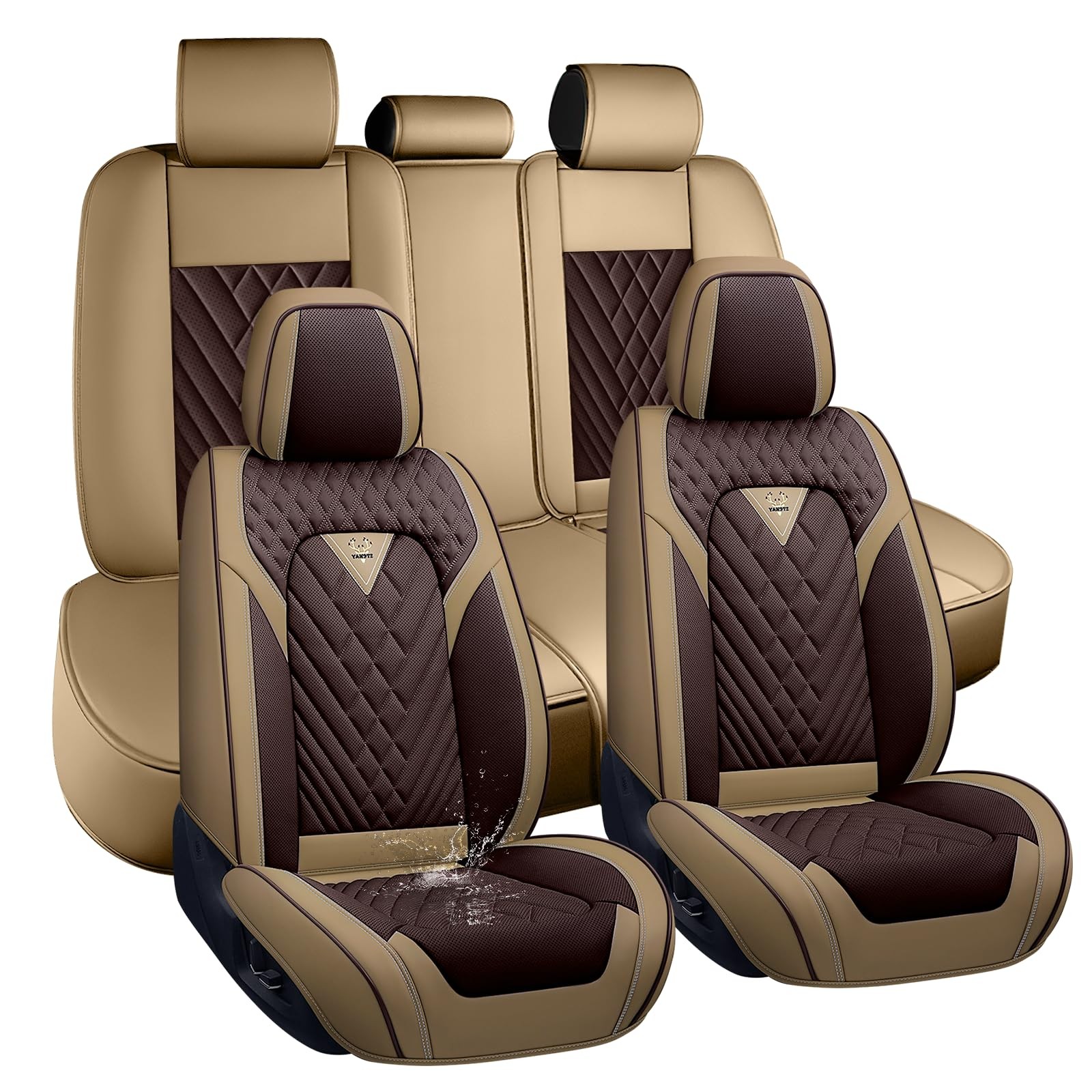 Full Set Seat Covers for Lexus LS 460 2007-2017, Brown-Beige