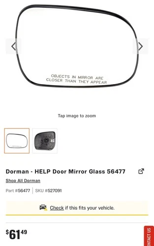 Replacement Door Mirror Glass  Dorman/Help  56477
