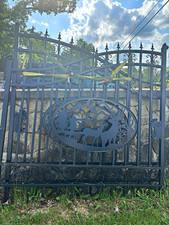 Black Metal Dual Swing Driveway Gate, Rectangle Design with Curved Top