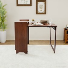 Folding Desk with Storage Shelves, Bookcase with Drop Down Table Hide Away Desk