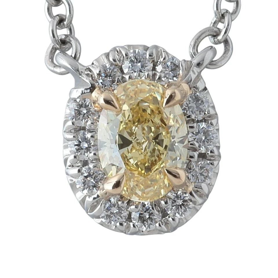 Collar de diamantes amarillos vivos de lujo Tiffany & Co. Soleste Pt950 Au750 YG 16,1 pulgadas Foto 2 de 4