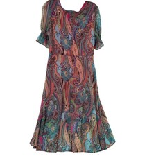 Tommy Hilfiger Women 10 Paisley Print Midi Dress Flutter Sleeve V Neck Colorful