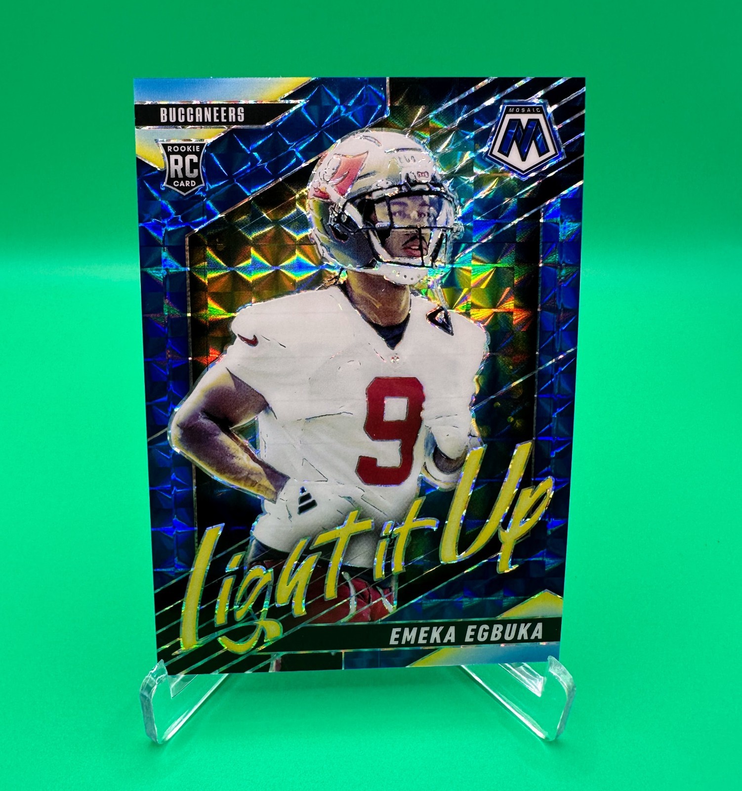 2025 Panini Mosaic Emeka Egbuka #3 RC Light It Up Blue Mosaic /99 Buccaneers