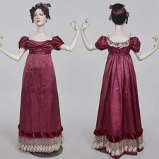 1812s British Jane Austen Regency Lace Dress Women Duchess High Waistline