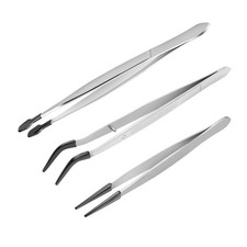 3 Pcs Rubber Tipped Tweezers, 6Inch Straight Flat Tweezers  6Inch Bent Tip6722