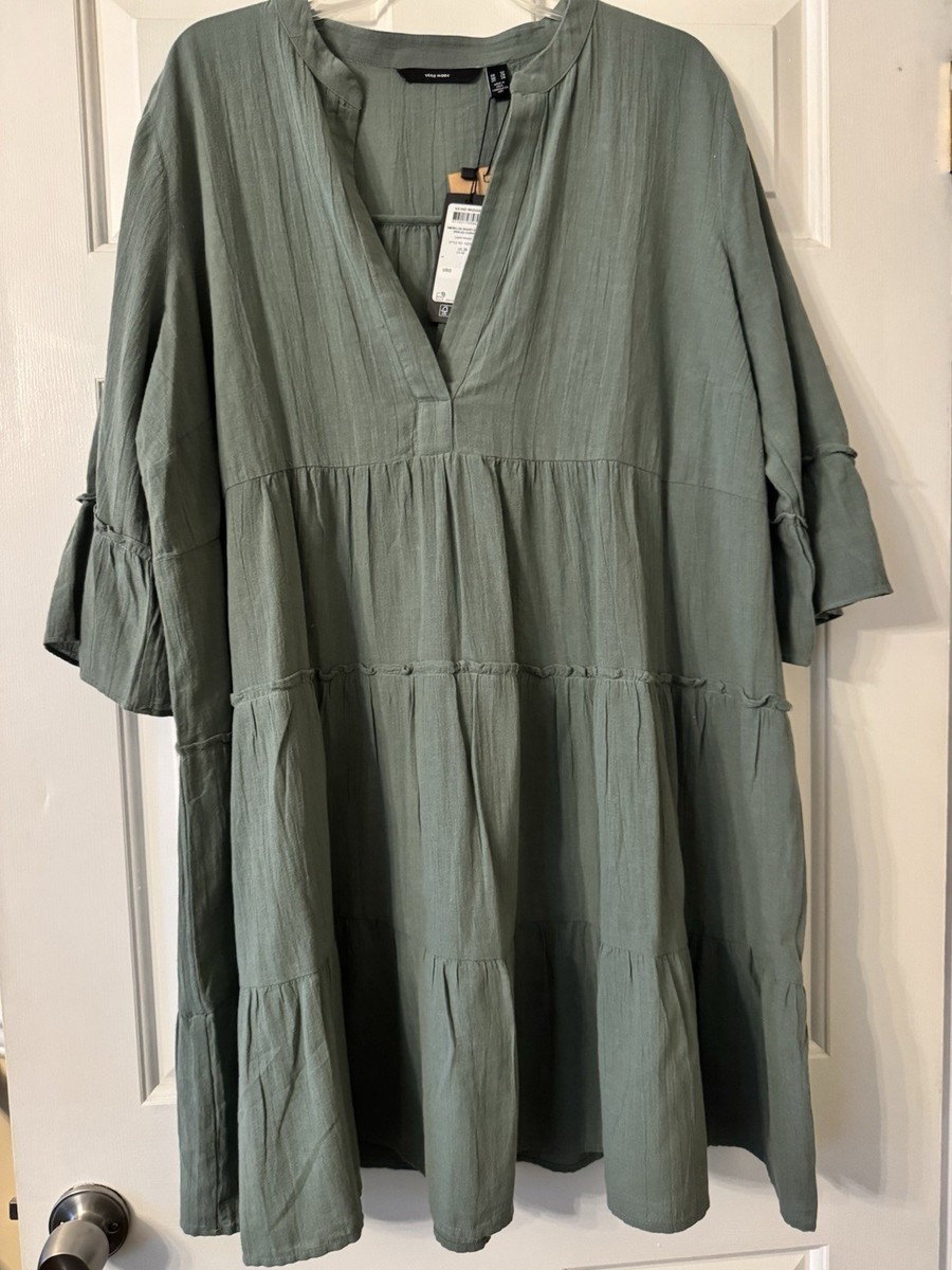 green emerald velvet dress VERO MODA Green Cotton Shirt Dress