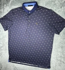Greyson Golf Polo Short Sleeve Men's Size L Blue All Over Bee Print Stretchy