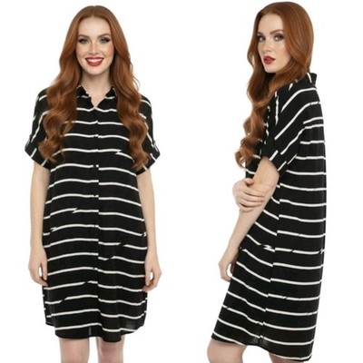 Madewell Dress Small Courier Break Stripe Black White Pockets Button Down