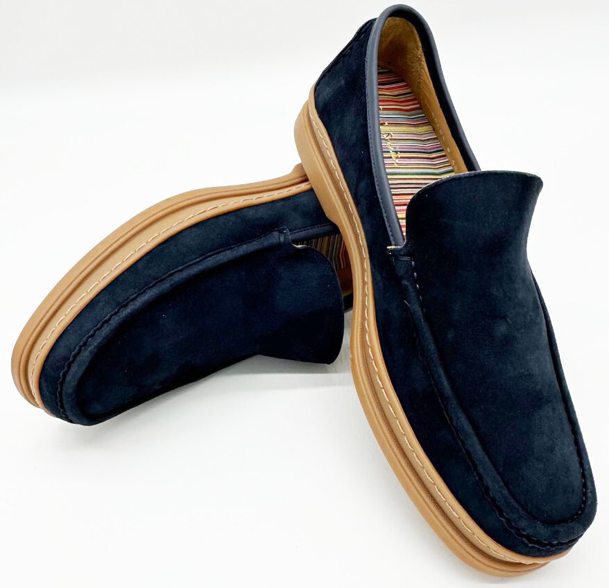 PAUL SMITH NAVY SUEDE LEATHER SLIP ON SHOES / LOAFERS NEW  display picture 1