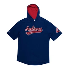 Men's Cleveland Indians Mitchell & Ness Navy Short Sleeve Pullover Hoodie NWT