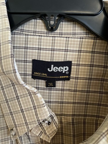 Jeep OlllO Camicia Elegante Uomo 2XL Marrone Plaid Logo Collo Bottoni - Foto 3 di 5