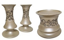 White Gold Candle Holders Set 3-Piece Wedding Supplies Elegant Rhinestone