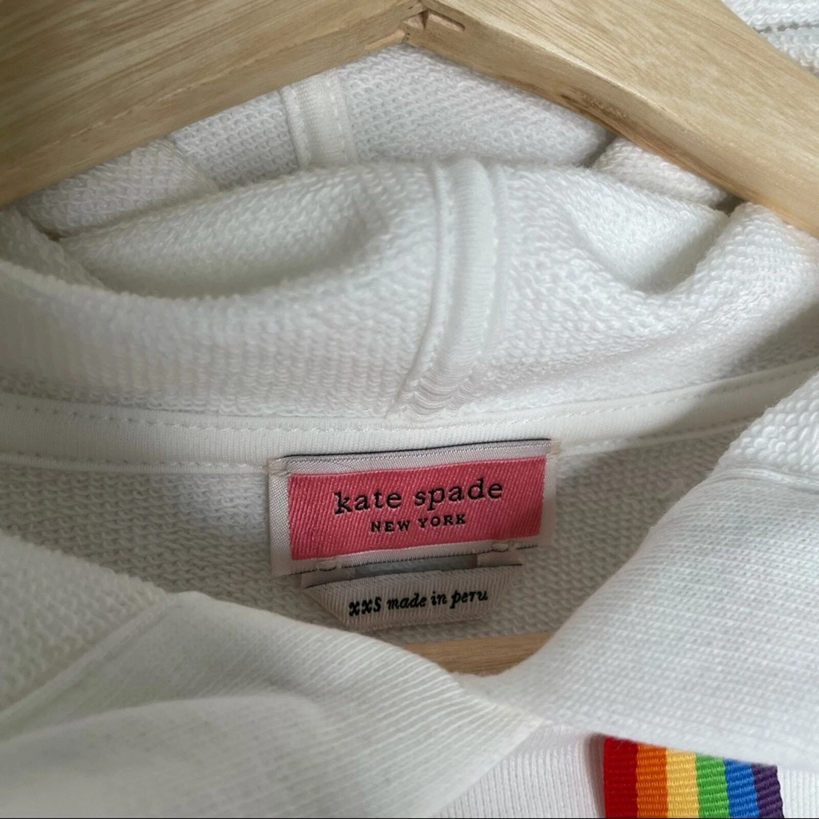 Felpa con cappuccio bianco Kate Spade logo Arcobaleno Pride XXS