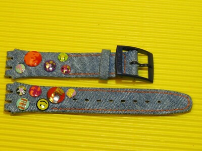 ORIGINAL Swatch STARS & PINS -  Armband Stoff / Leder 17mm - AGI101