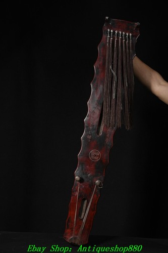 47.2''Old Chinese Wood Lacquerware Gold Landscape Guzheng Qin Statue Sculpture - Picture 7 of 9