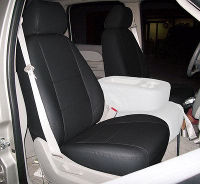 FOR CHEVY SILVERADO 2007~2013 IGGEE S.LEATHER CUSTOM FIT FRONT SEAT COVERS BLACK