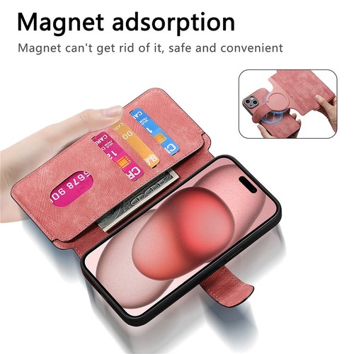 Detachable Leather Case For iPhone 16 15 Pro 14 13 12 Magnetic Flip Wallet Cover - Picture 47 of 83
