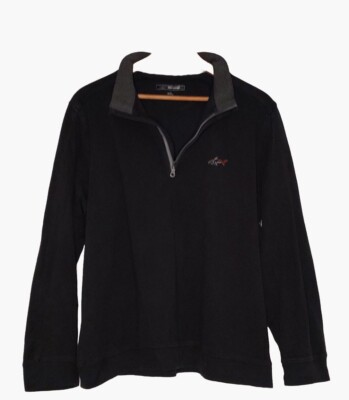 GREG NORMAN - Black Long Sleeve Logo 1/4 Zip Cotton Jacket  - Men's Size Large