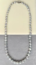 8-10mm Baroque Silver-Blue Akoya pearl Necklace sterling silver Clasp,21.5"