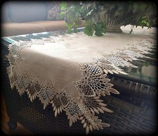 54" Dresser Scarf Table Runner Doily EARTH FEATHER LACE Neutral Earth Tone
