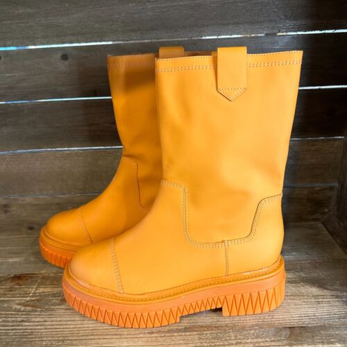 New Womens Schutz Jacy Orange Leather Casual Platform Mid Calf Boots Size 5 B - Picture 2 of 6
