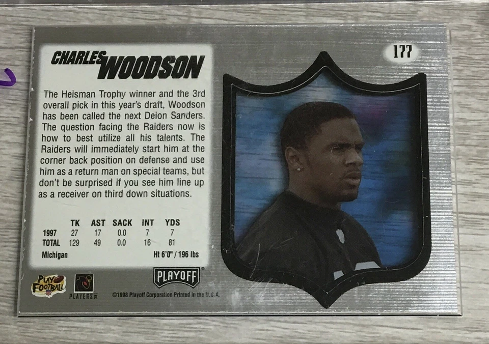 1998 Playoff Absolute SSD Draft Pick Rookie Card Rc Charles Woodson #177 W - Image 2 of 2
