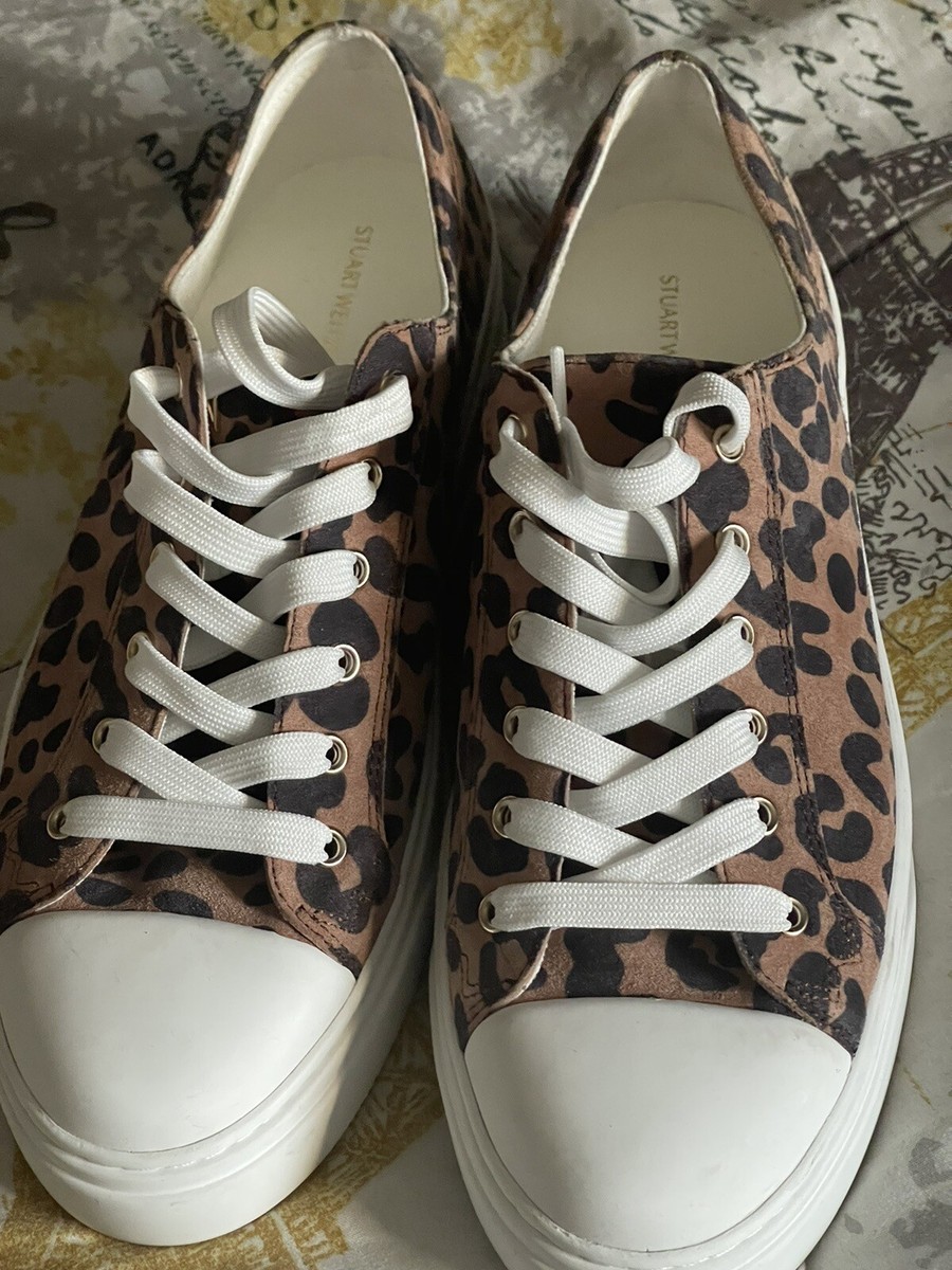 ⭐️ Stuart Weitzman Ollie Cheetah Canvas Low Top Sneakers Lace 9.5 | eBay