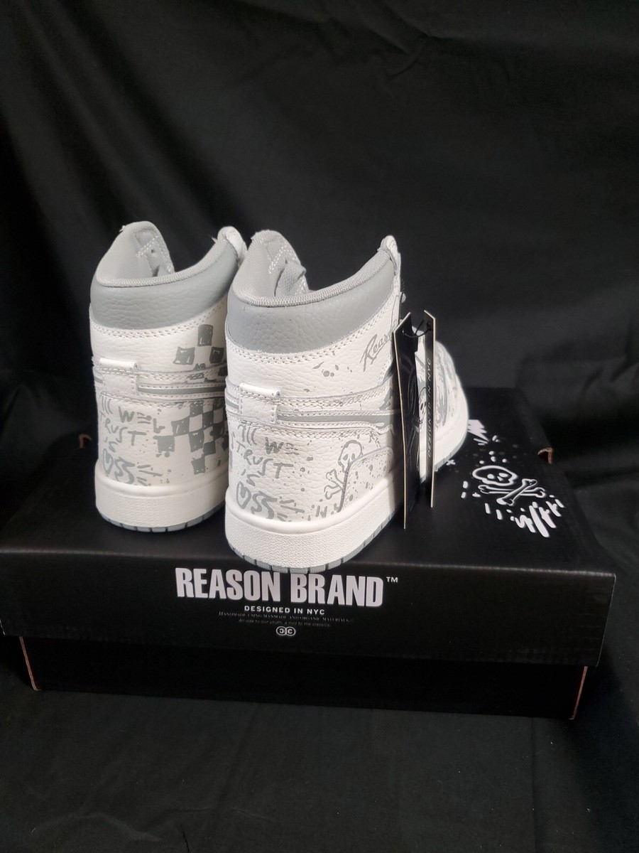 靴 REASON CLOTHING FLAMING SKULL SNEAKERS Reason Clothing Flaming Graffiti & Skull Hi Top Leather