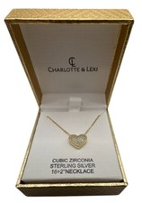 NEW Valentine's Heart Cubic Zirconia 925 Sterling Silver 16 2" Gold Necklace