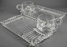 Hazel Atlas Set of 2 Clear Vintage Ball & Rib Glass Snack Plate & Cup