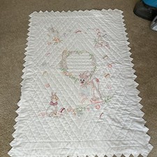vintage Circus Animals Embroidered Baby Quilt Blanket By Hand 39X57