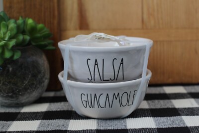  Rae Dunn White Salsa and Guacamole Guac Bowl Set Artisan by Magenta Ceramic NEW