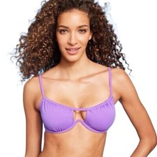 Shade & Shore Bikini Top 34DD Tunneled Neckline Underwire Purple Strappy Swim