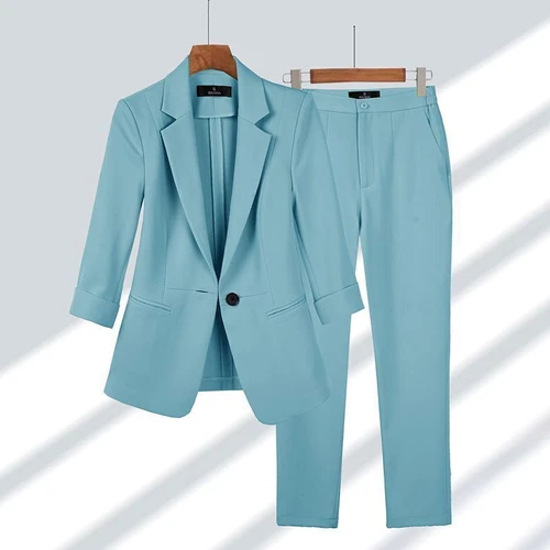 Women Blazer Pants 2 Piece Set Office Lady Suit One Button Coat Trousers Outfits - Picture 10 of 28