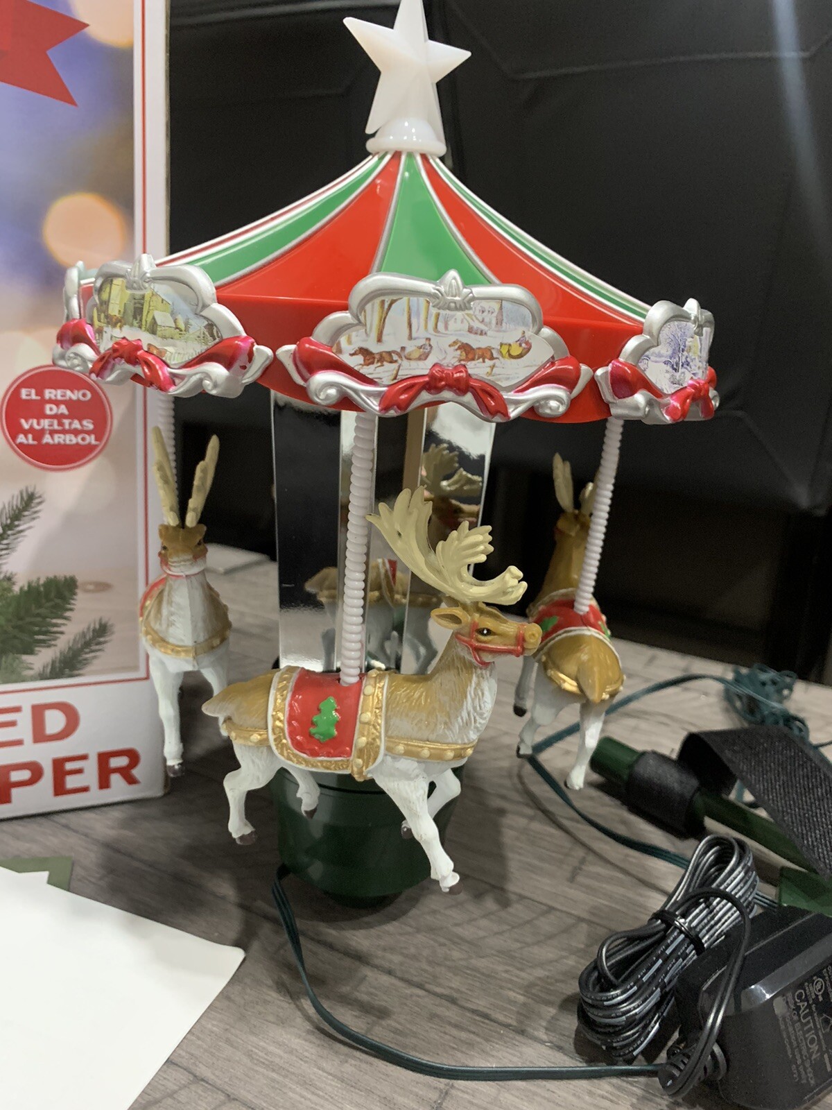 New In Box Mr Christmas Animated Tree Topper Reindeer Carousel
