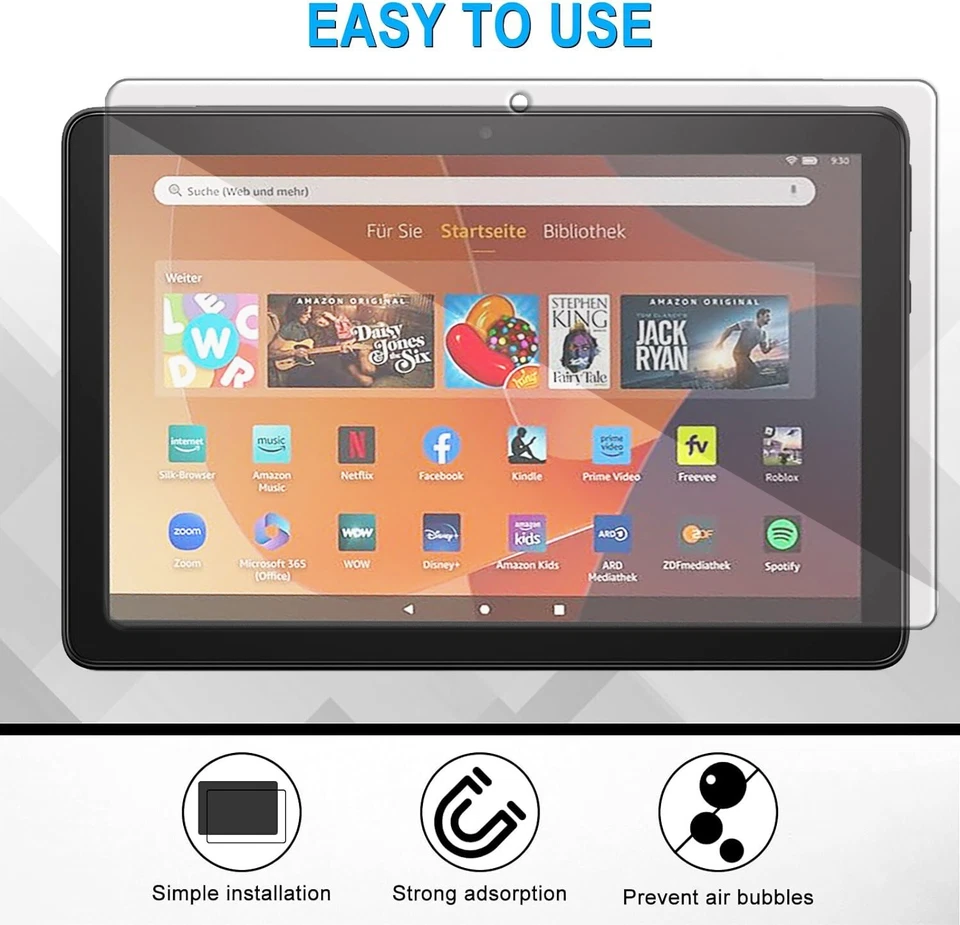 9H Schutzglas Amazon Fire HD 10 / HD 10 Plus (13.Gen -2023) Hartglas Full-Cover - Bild 4 von 4