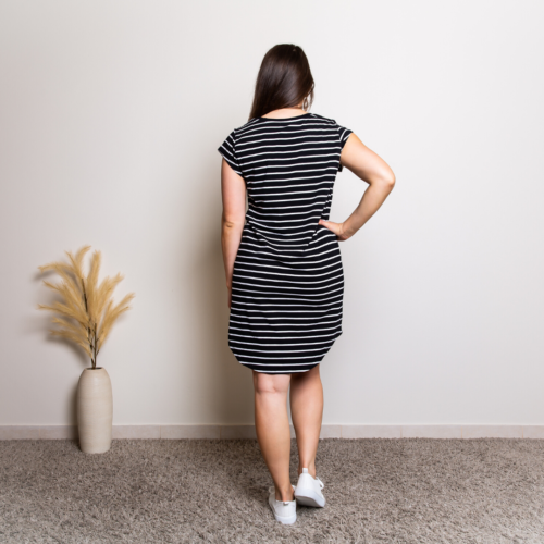 BETTY BASICS ESSENTIALS AVA DRESS BLACK AND WHITE STRIPE COTTON DRESS, SIZE 6-18 - Picture 4 of 12