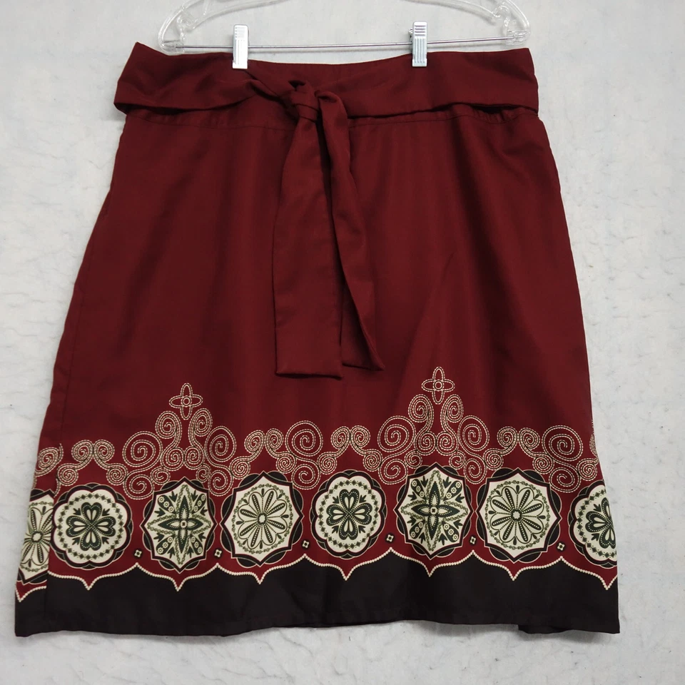 Falda para mujer La Redoute 14 rojo/negro estampado medallón cremallera lateral cinturón línea A Foto 2 de 4