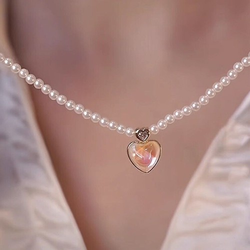 Retro Double Layer Women Necklace Pendant Necklace Clavicle Chain Pearl Choker - Picture 13 of 19