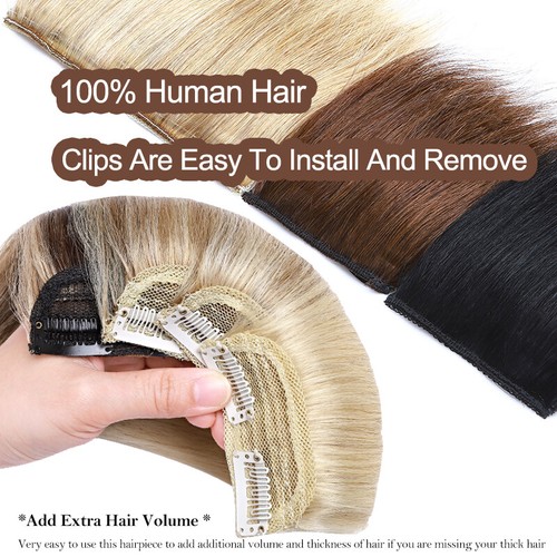 Short Mini Hair Pad Invisible Clip In Real Remy Human Hair One Piece Extensions - Picture 10 of 28