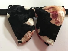 Handmade Oversized Black Velvet Floral Bow tie Vintage style 70`s Wedding Prom