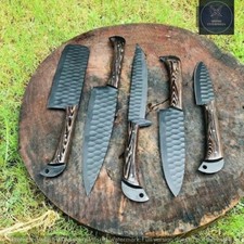 HANDMADE D2 STEEL CARBON COATING FULL TANG KITCHEN CHEF SET W/SHEATH v16