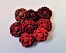 Set of 6 Crochet Shades of Red Roses Flower Applique Embellishment 9 Colors