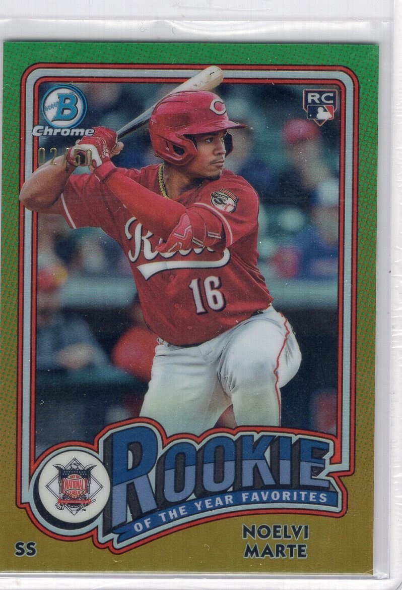 2024 Bowman Chrome Noelvi Marte Rookie of The Year Favorites Gold Refractor /50