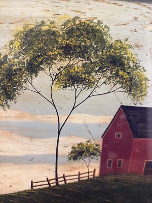 Warren Kimble Red Barn Folk Art Print Framed Picture 22 x 18