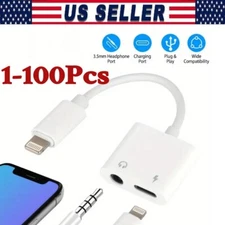 2in1 Dual Adapter 3.5mm Headphone & Charger For iPhone 14 13 12 11 XR 8 PLUS Lot