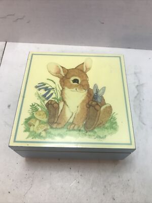 Bunny Rabbit Music Jewelry Box LK POWELL Vintage Rare 80s works￼